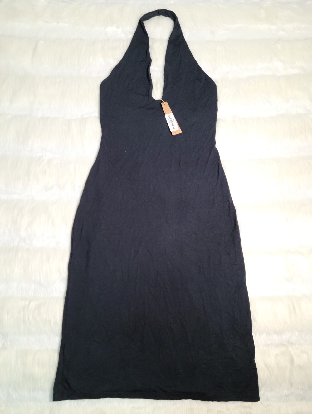 Skims Smooth Layers Halter Midi Dress Blacl Obsidian Medium NEW